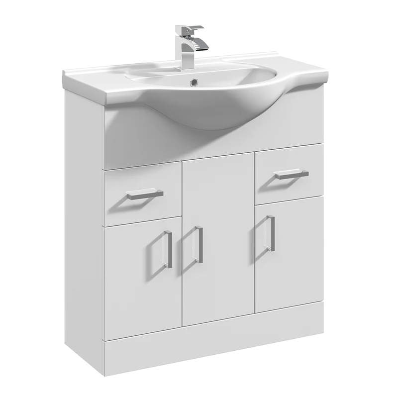 Nuie Mayford 750mm Floor Standing Gloss White Cabinet & Ceramic Round Basin