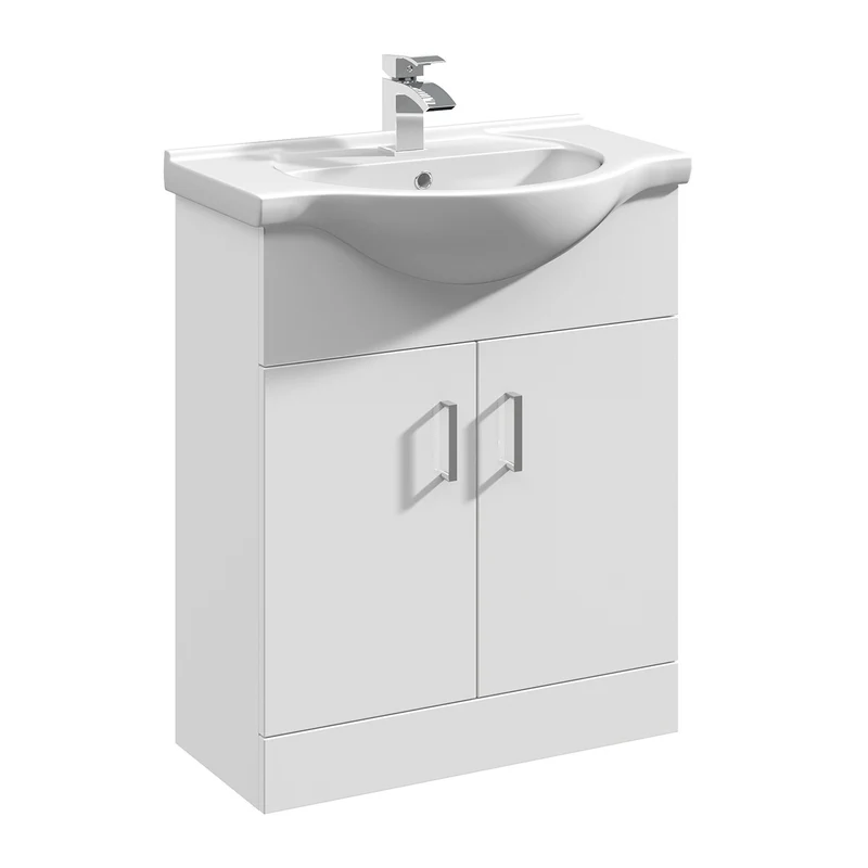 Nuie Mayford 650mm Floor Standing Gloss White Cabinet & Ceramic Round Basin