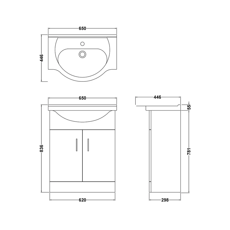 Nuie Mayford 650mm Floor Standing Gloss White Cabinet & Ceramic Round Basin