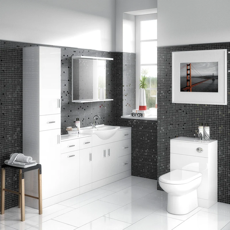 Nuie Mayford 650mm Floor Standing Gloss White Cabinet & Ceramic Round Basin