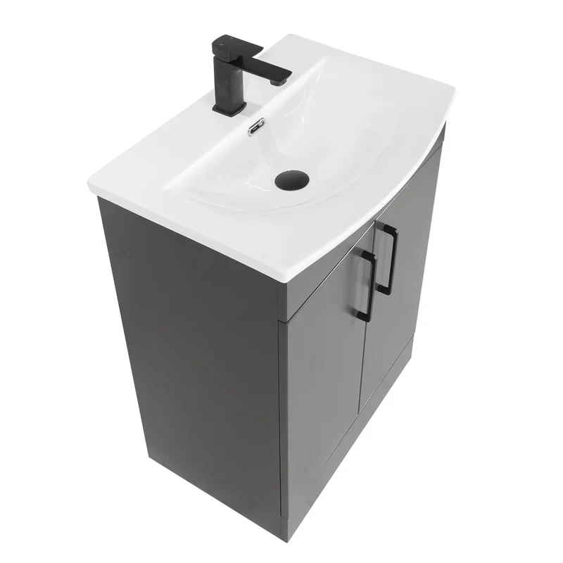Luan 600mm 2 Door Floor Standing Vanity Unit & Basin - Anthracite