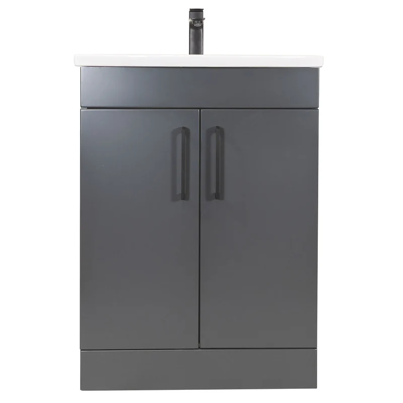 Luan 600mm 2 Door Floor Standing Vanity Unit & Basin - Anthracite