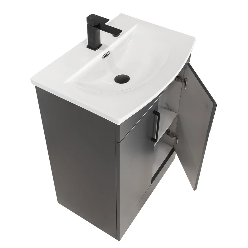 Luan 600mm 2 Door Floor Standing Vanity Unit & Basin - Anthracite