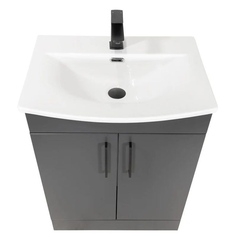 Luan 600mm 2 Door Floor Standing Vanity Unit & Basin - Anthracite