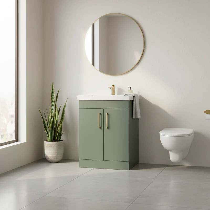 Hayden 600mm 2 Door Floor Standing Vanity Unit & Basin - Sage Green