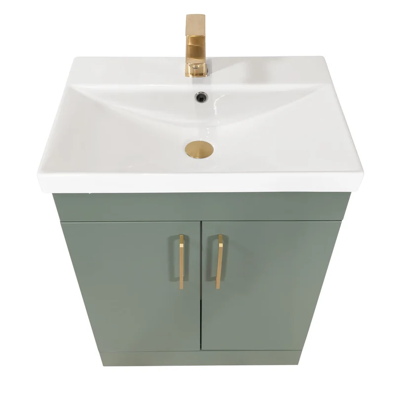 Hayden 600mm 2 Door Floor Standing Vanity Unit & Basin - Sage Green