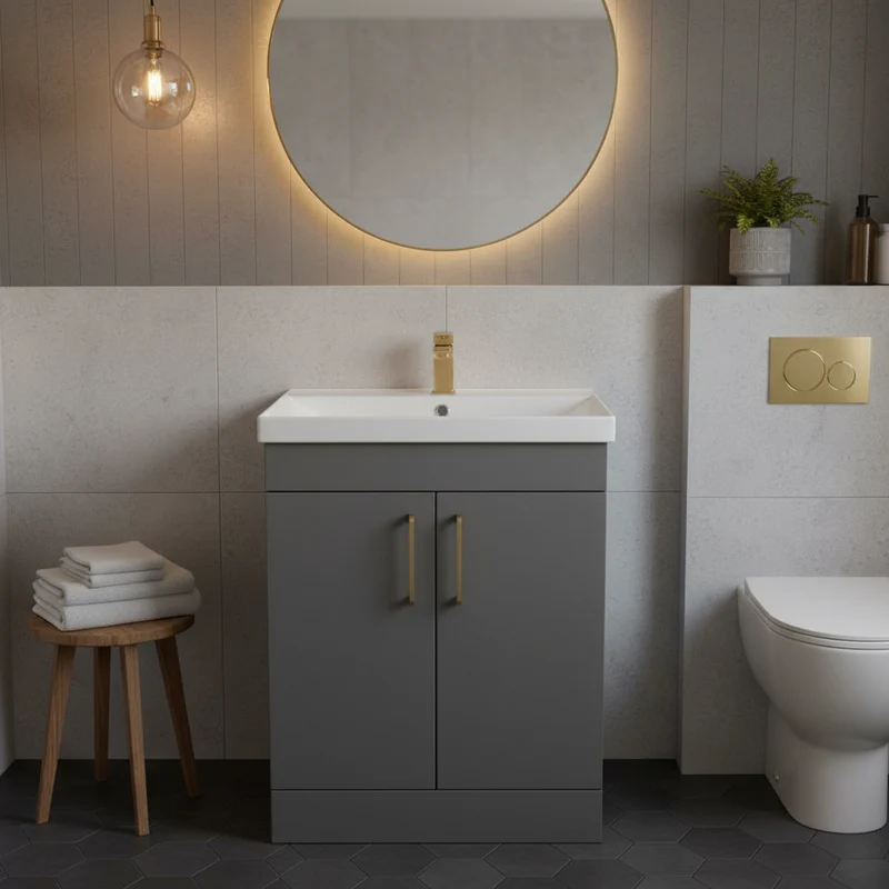 Hayden 600mm 2 Door Floor Standing Vanity Unit & Basin - Anthracite