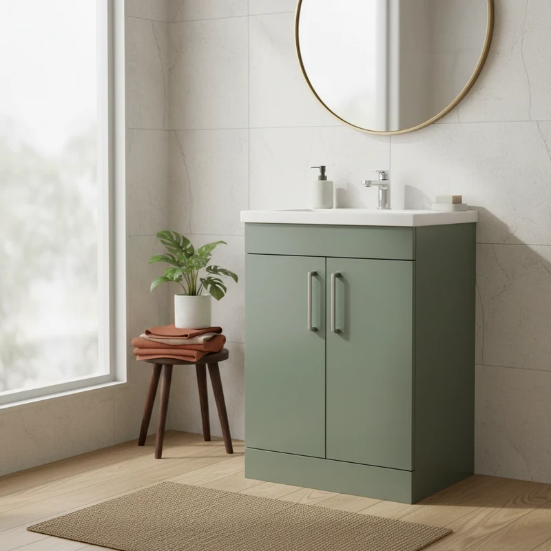 Austin 600mm 2 Door Floor Standing Vanity Unit & Basin - Sage Green