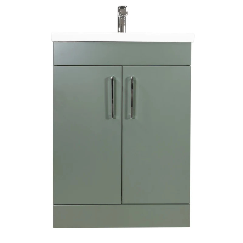 Austin 600mm 2 Door Floor Standing Vanity Unit & Basin - Sage Green