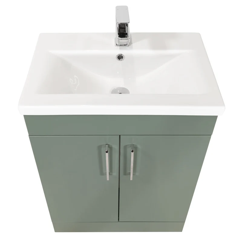 Austin 600mm 2 Door Floor Standing Vanity Unit & Basin - Sage Green