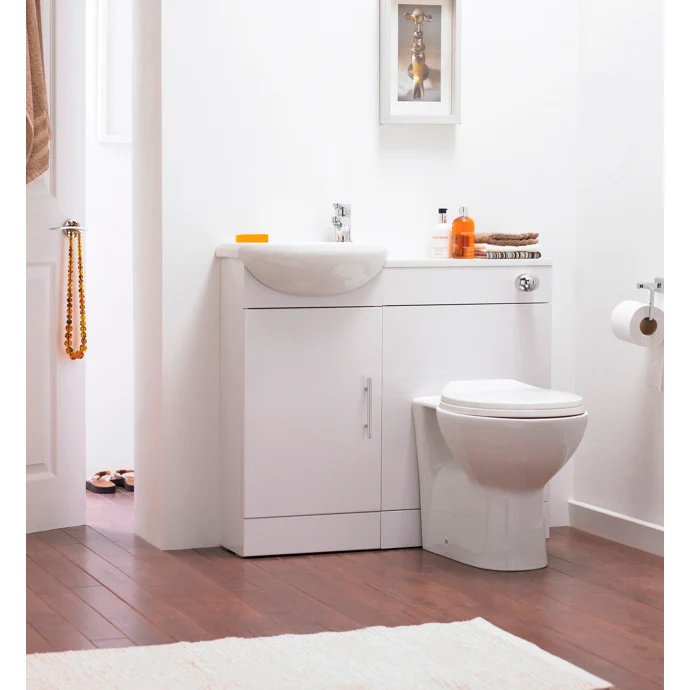 Nuie Sienna 920 x 300mm Furniture Pack With Basin, Cistern, Back To Wall Toilet & Soft Close Seat - Gloss White