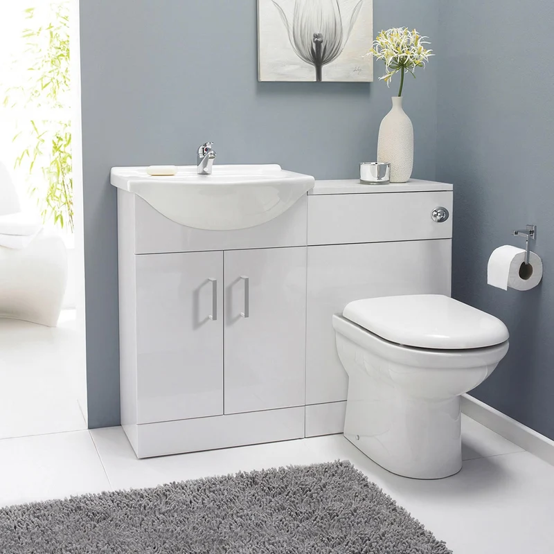 Nuie Saturn 1050 x 300mm Furniture Pack With Basin, Cistern, Back To Wall Toilet & Soft Close Seat - Gloss White
