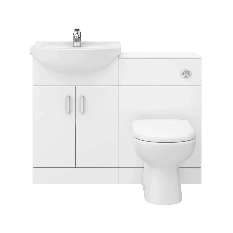 Nuie Saturn 1050 x 300mm Furniture Pack With Basin, Cistern, Back To Wall Toilet & Soft Close Seat - Gloss White