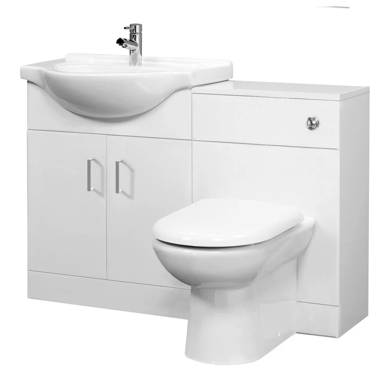 Nuie Saturn 1050 x 300mm Furniture Pack With Basin, Cistern, Back To Wall Toilet & Soft Close Seat - Gloss White