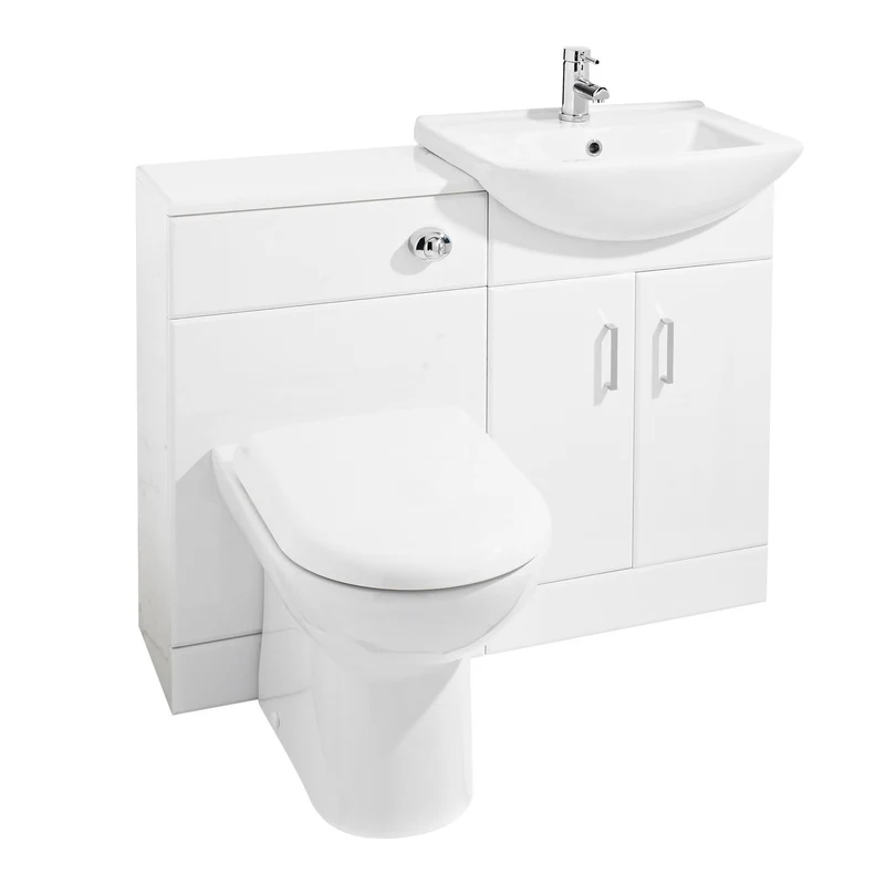 Nuie Saturn 1050 x 300mm Furniture Pack With Basin, Cistern, Back To Wall Toilet & Soft Close Seat - Gloss White