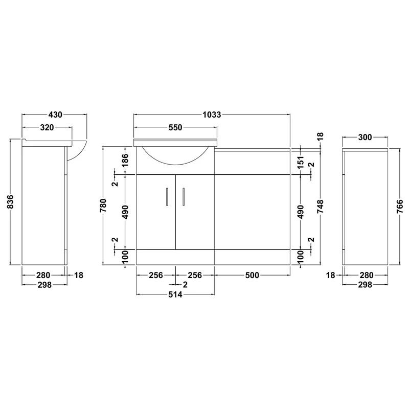Nuie Saturn 1050 x 300mm Furniture Pack With Basin, Cistern, Back To Wall Toilet & Soft Close Seat - Gloss White