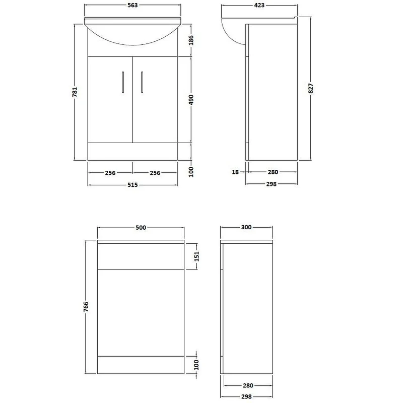 Nuie Saturn 1050 x 300mm Furniture Pack With Basin, Cistern, Back To Wall Toilet & Soft Close Seat - Gloss White