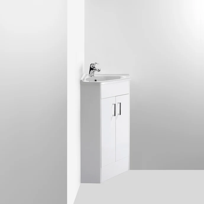 Nuie Mayford Cloakroom 555 x 395mm Floor Standing Corner Vanity Unit With 2 Doors & Ceramic Basin - Gloss White