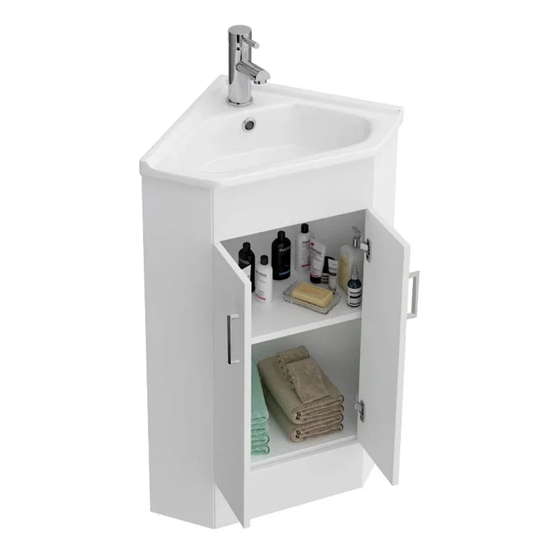 Nuie Mayford Cloakroom 555 x 395mm Floor Standing Corner Vanity Unit With 2 Doors & Ceramic Basin - Gloss White
