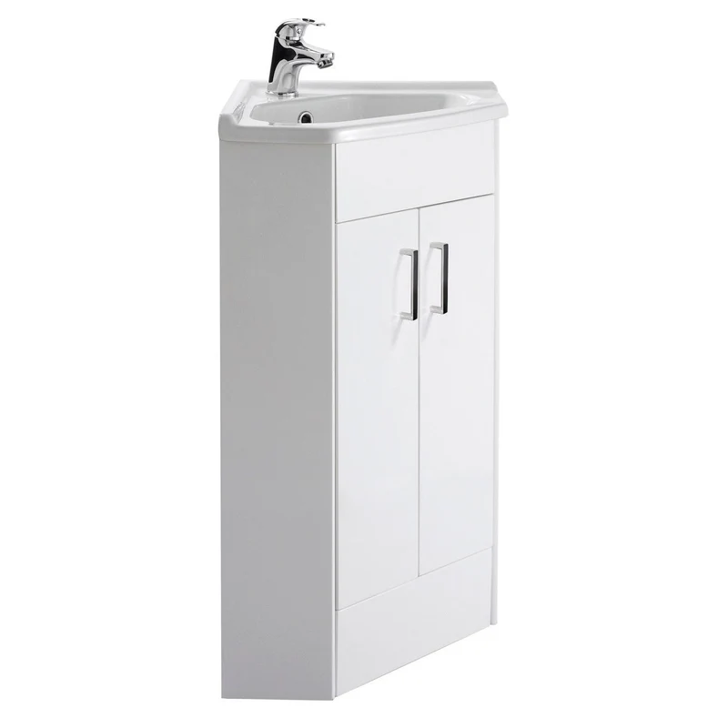 Nuie Mayford Cloakroom 555 x 395mm Floor Standing Corner Vanity Unit With 2 Doors & Ceramic Basin - Gloss White