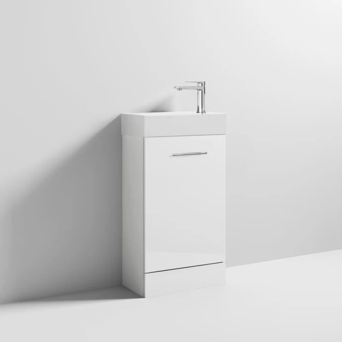 Nuie Mayford Cloakroom 480 x 240mm Floor Standing Vanity Unit With 1 Door & Ceramic Basin - Gloss White