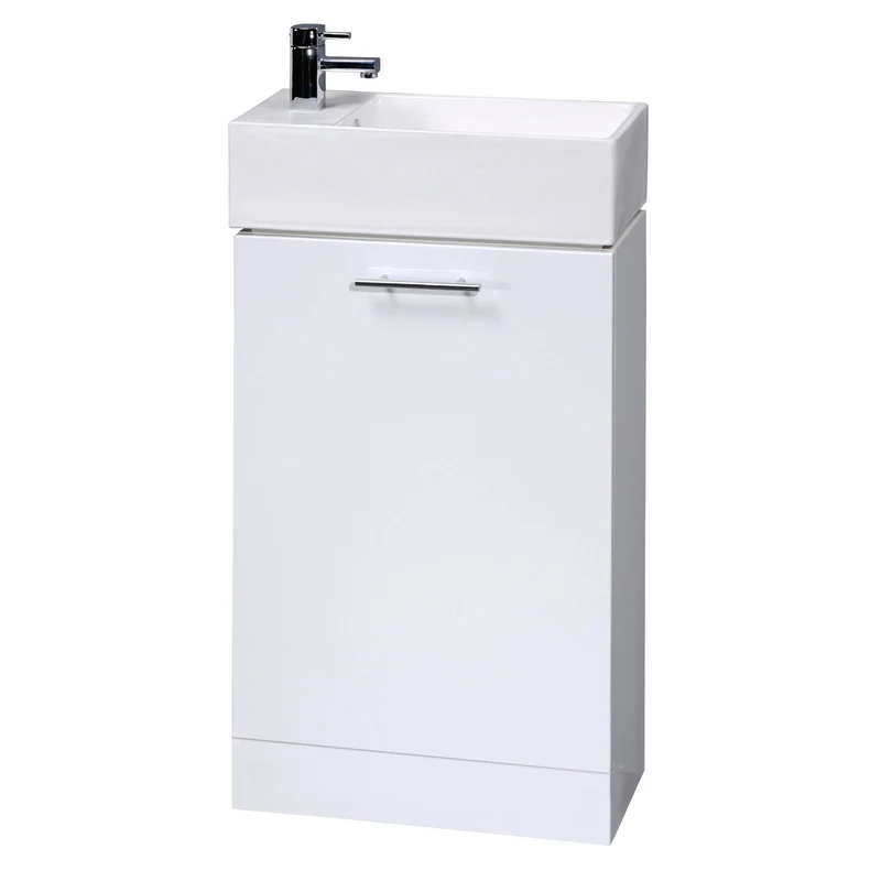 Nuie Mayford Cloakroom 480 x 240mm Floor Standing Vanity Unit With 1 Door & Ceramic Basin - Gloss White