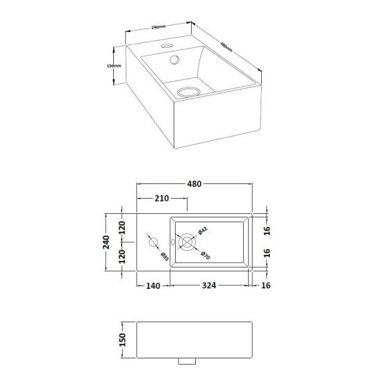 Nuie Mayford Cloakroom 480 x 240mm Floor Standing Vanity Unit With 1 Door & Ceramic Basin - Gloss White