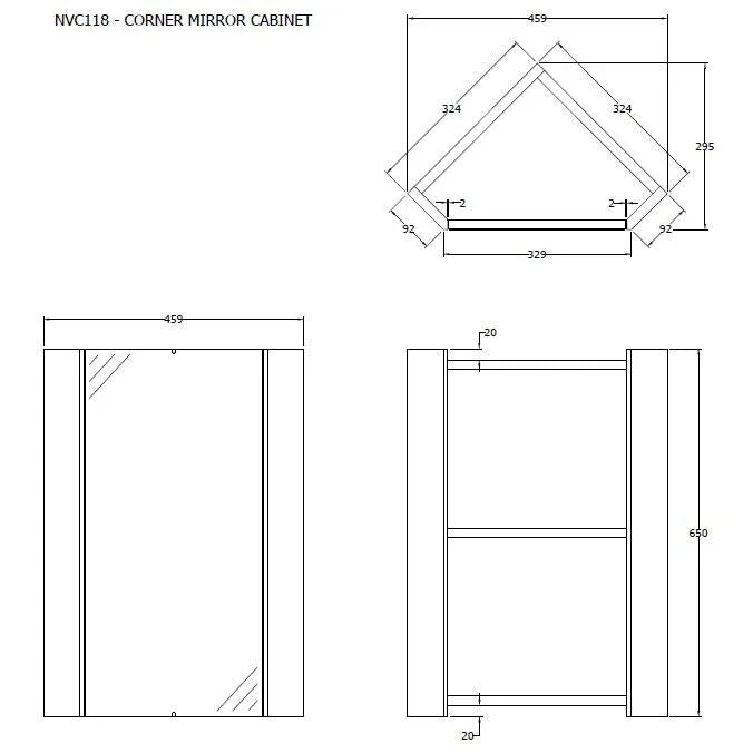 Nuie Mayford Cloakroom 459 x 295mm Corner Mirror Cabinet With 1 Door - Gloss White