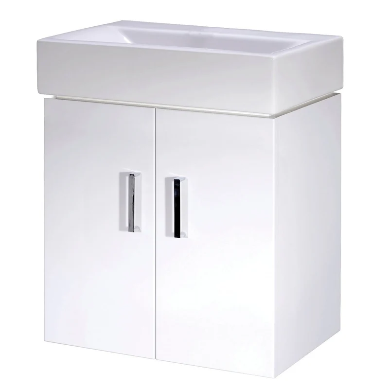 Nuie Mayford Cloakroom 450 x 320mm Wall Hung Vanity Unit With 2 Doors & Ceramic Basin - Gloss White