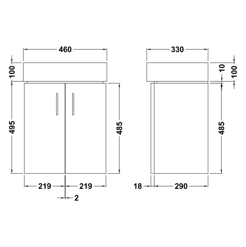 Nuie Mayford Cloakroom 450 x 320mm Wall Hung Vanity Unit With 2 Doors & Ceramic Basin - Gloss White