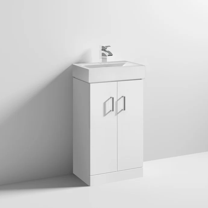 Nuie Mayford Cloakroom 450 x 320mm Floor Standing Vanity Unit With 2 Doors & Ceramic Basin - Gloss White