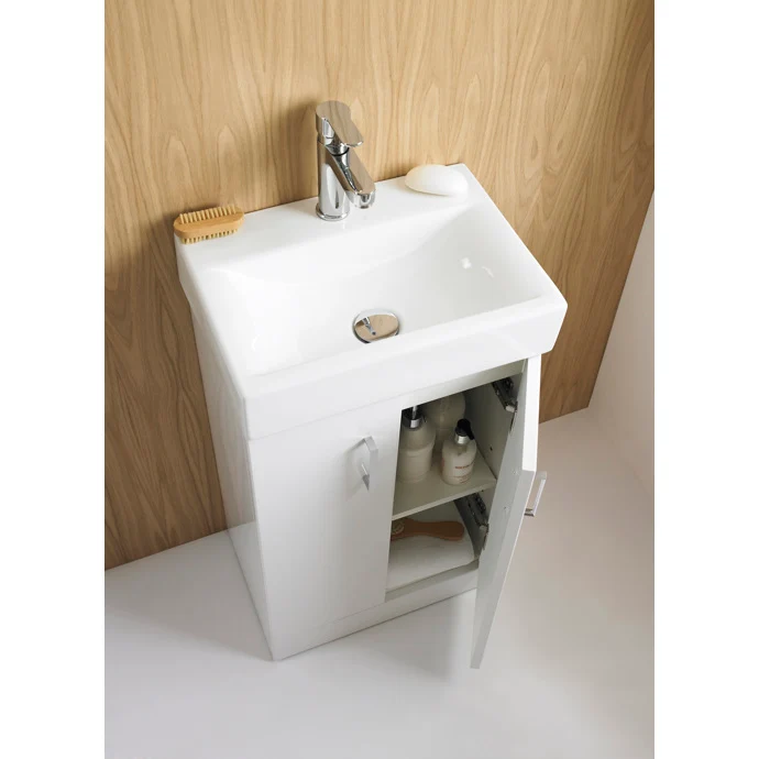 Nuie Mayford Cloakroom 450 x 320mm Floor Standing Vanity Unit With 2 Doors & Ceramic Basin - Gloss White