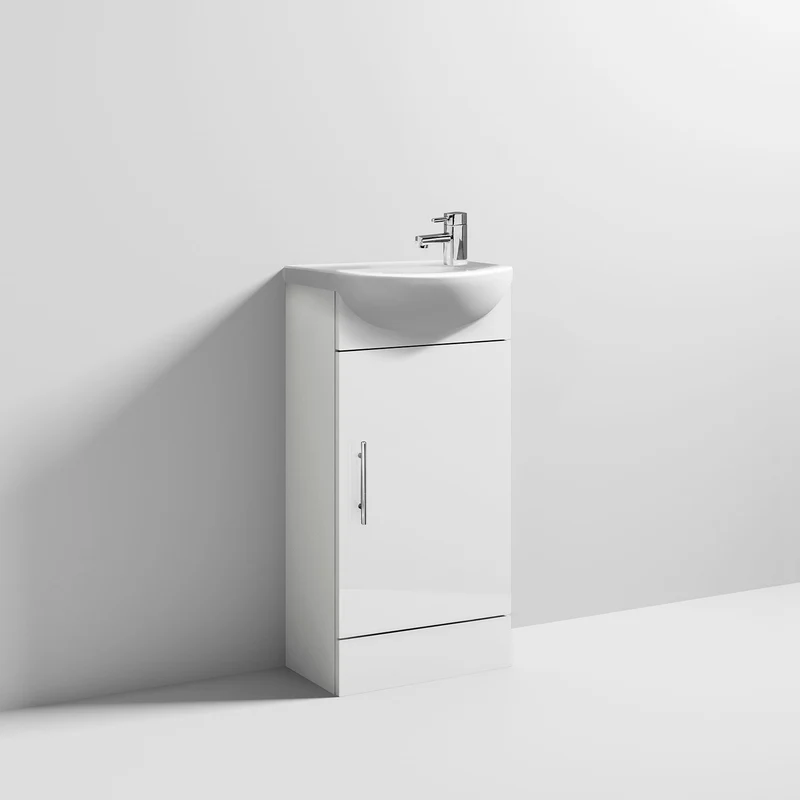 Nuie Mayford Cloakroom 420 x 290mm Floor Standing Vanity Unit With 1 Door & Ceramic Basin - Gloss White