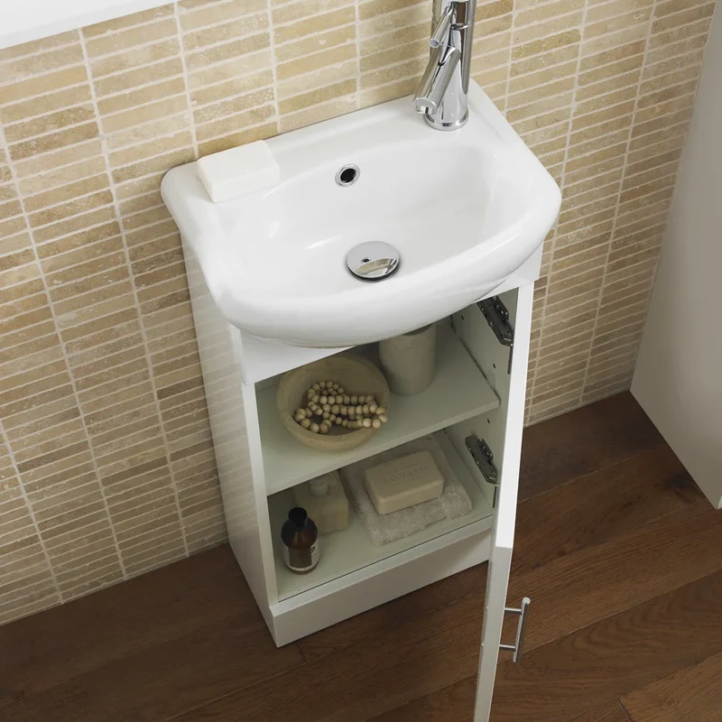 Nuie Mayford Cloakroom 420 x 290mm Floor Standing Vanity Unit With 1 Door & Ceramic Basin - Gloss White