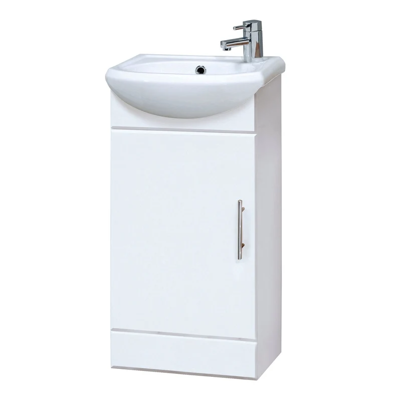 Nuie Mayford Cloakroom 420 x 290mm Floor Standing Vanity Unit With 1 Door & Ceramic Basin - Gloss White