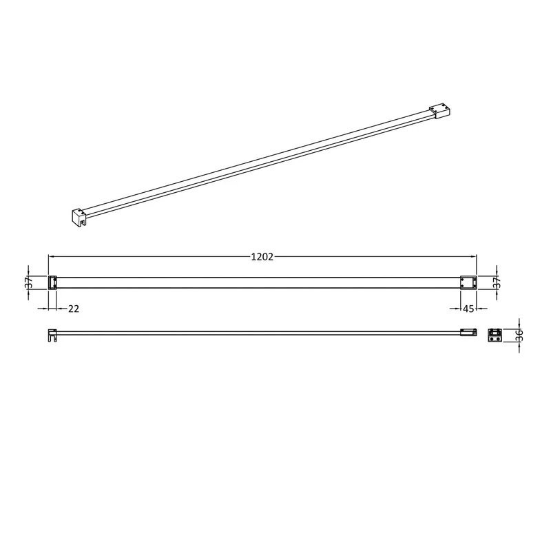 Wetroom Flat Support Bar - Black