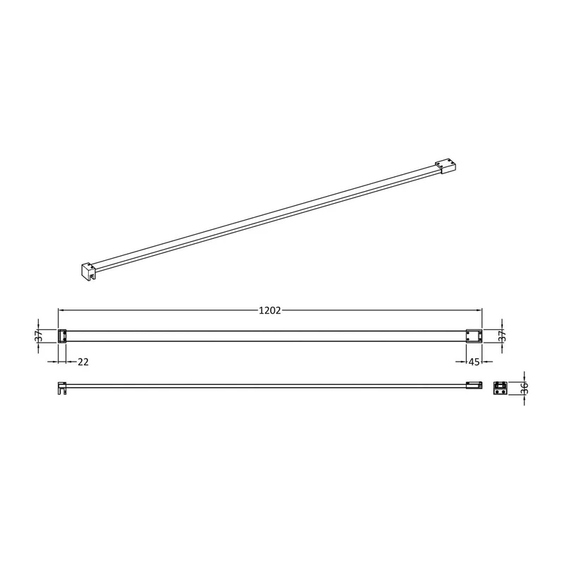 Wetroom Flat Support Bar - Chrome