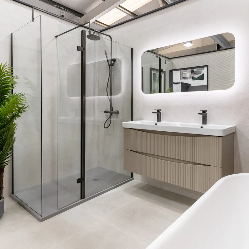 Josef Martin Happi 1200mm Wall Hung Fluted Double Vanity Unit & Double Inset Basin - Sand