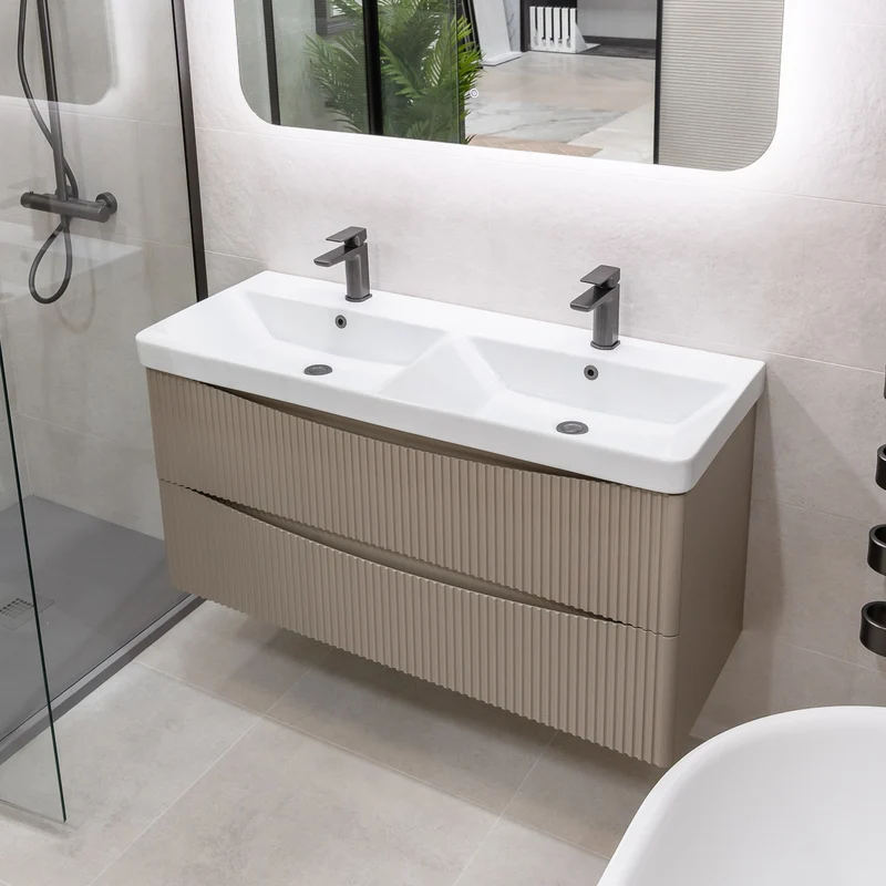 Josef Martin Happi 1200mm Wall Hung Fluted Double Vanity Unit & Double Inset Basin - Sand