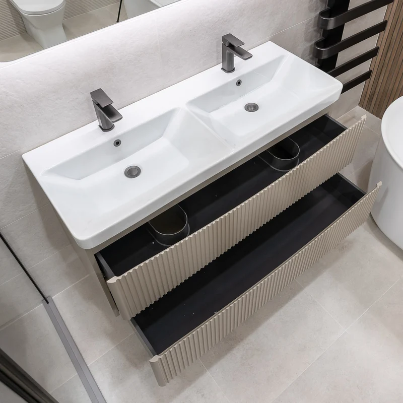 Josef Martin Happi 1200mm Wall Hung Fluted Double Vanity Unit & Double Inset Basin - Sand