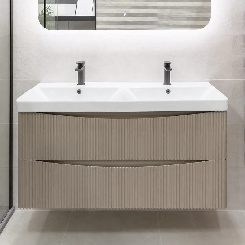 Josef Martin Happi 1200mm Wall Hung Fluted Double Vanity Unit & Double Inset Basin - Sand