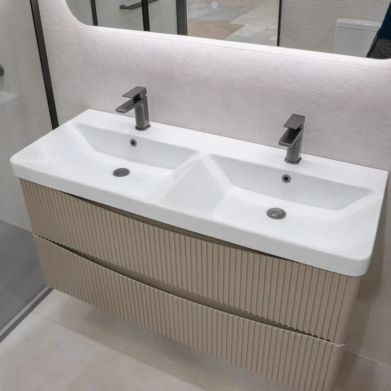 Josef Martin Happi 1200mm Wall Hung Fluted Double Vanity Unit & Double Inset Basin - Sand