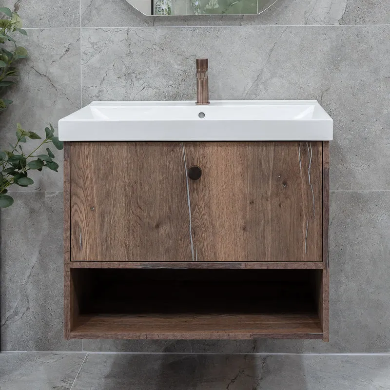 Josef Martin Havana 800mm Wall Hung Vanity Unit & Inset Basin - Pewter Oak