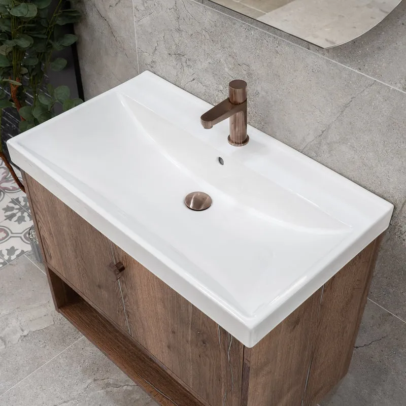 Josef Martin Havana 800mm Wall Hung Vanity Unit & Inset Basin - Pewter Oak