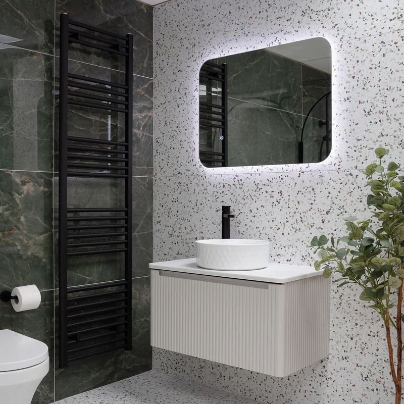 Josef Martin Estriado 800mm Wall Hung Vanity Unit & Pebble Worktop - French Grey