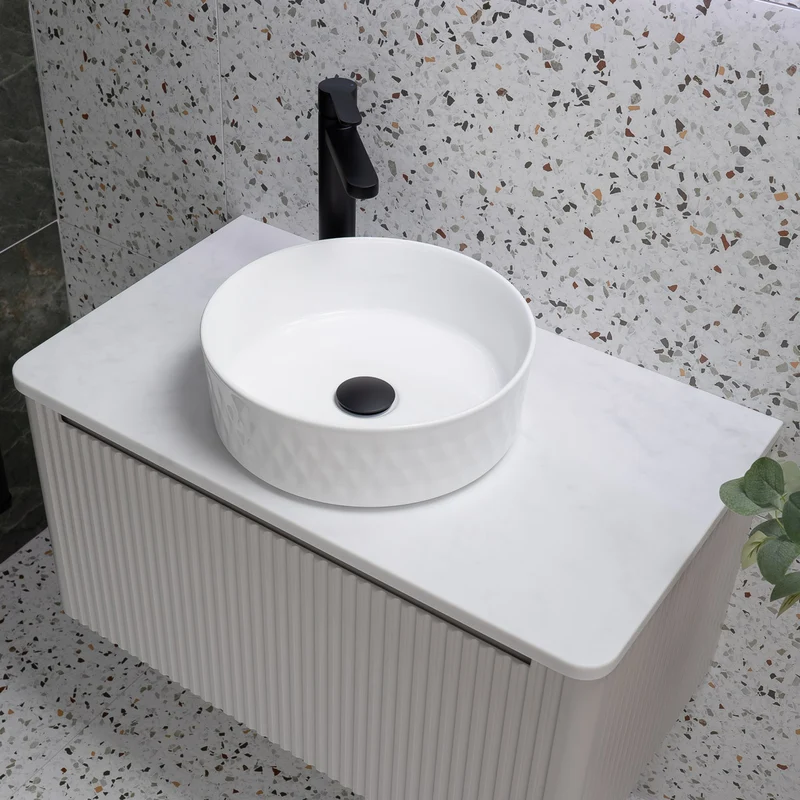 Josef Martin Estriado 800mm Wall Hung Vanity Unit & Pebble Worktop - French Grey