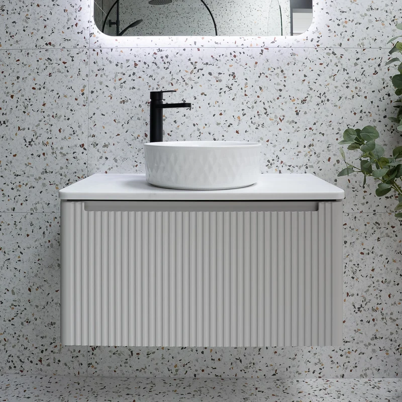 Josef Martin Estriado 800mm Wall Hung Vanity Unit & Pebble Worktop - French Grey