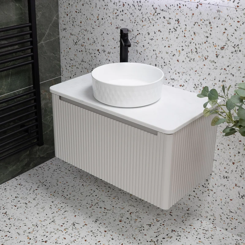 Josef Martin Estriado 800mm Wall Hung Vanity Unit & Pebble Worktop - French Grey