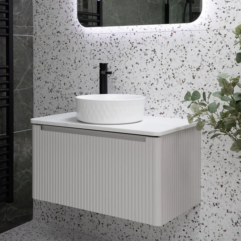 Josef Martin Estriado 800mm Wall Hung Vanity Unit & Pebble Worktop - French Grey