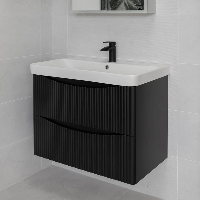 Josef Martin Happi 800mm Fluted Wall Hung Vanity Unit & Inset Basin - Ember